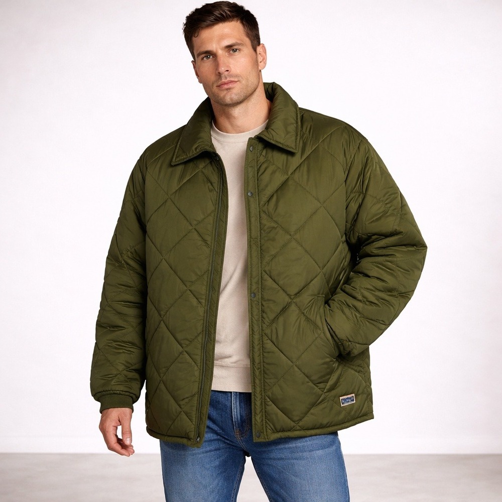 Vintage Olive Green Quilted Jacket Big Smith‎ Made in USA Workwear Size Large